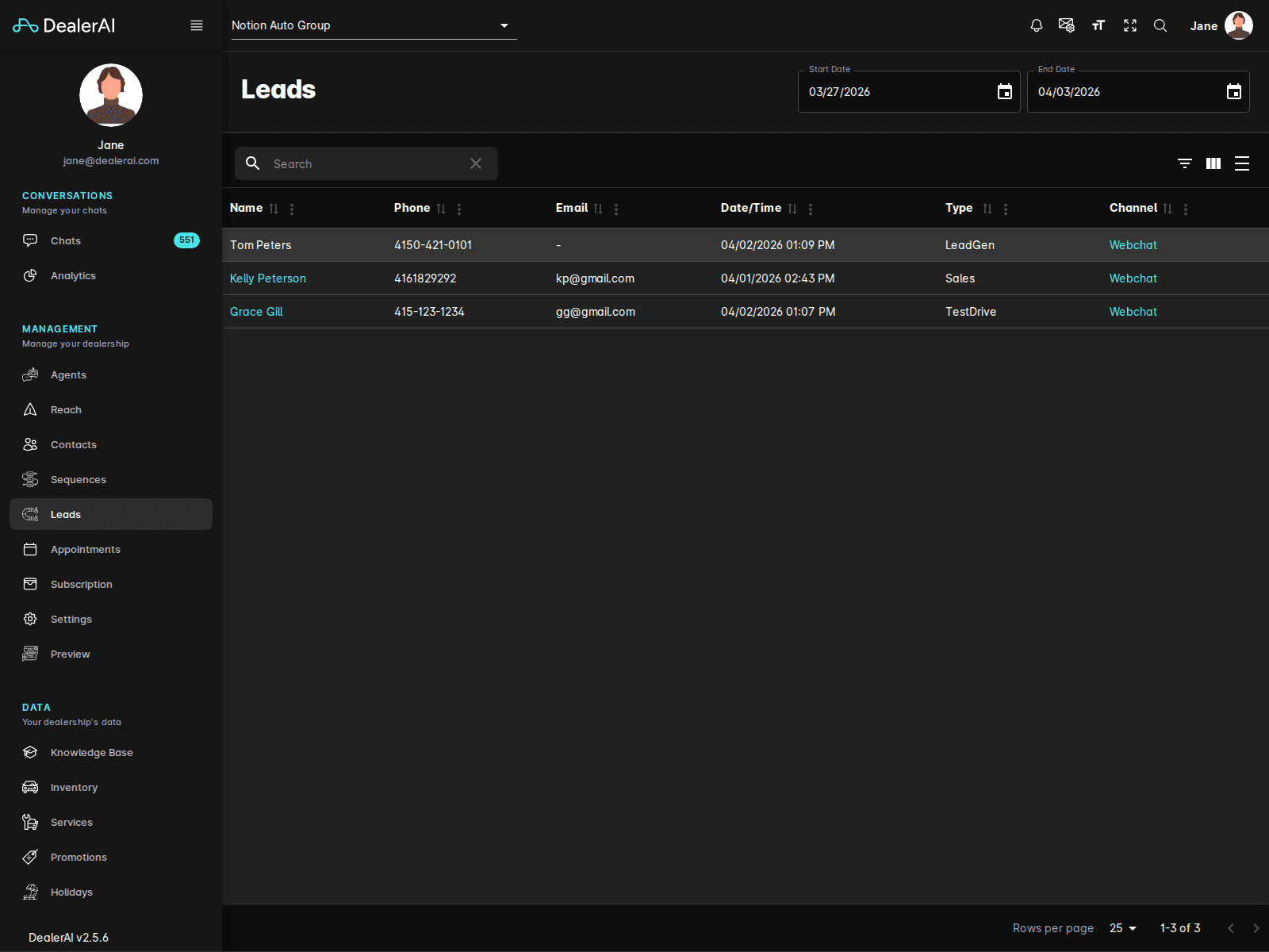 Leads list