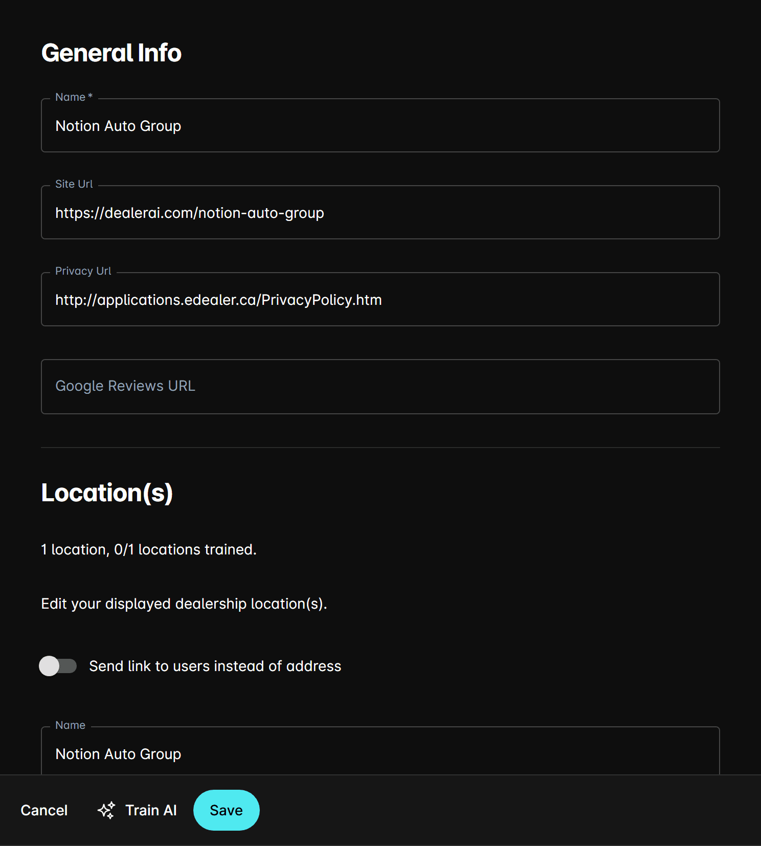 General Info form