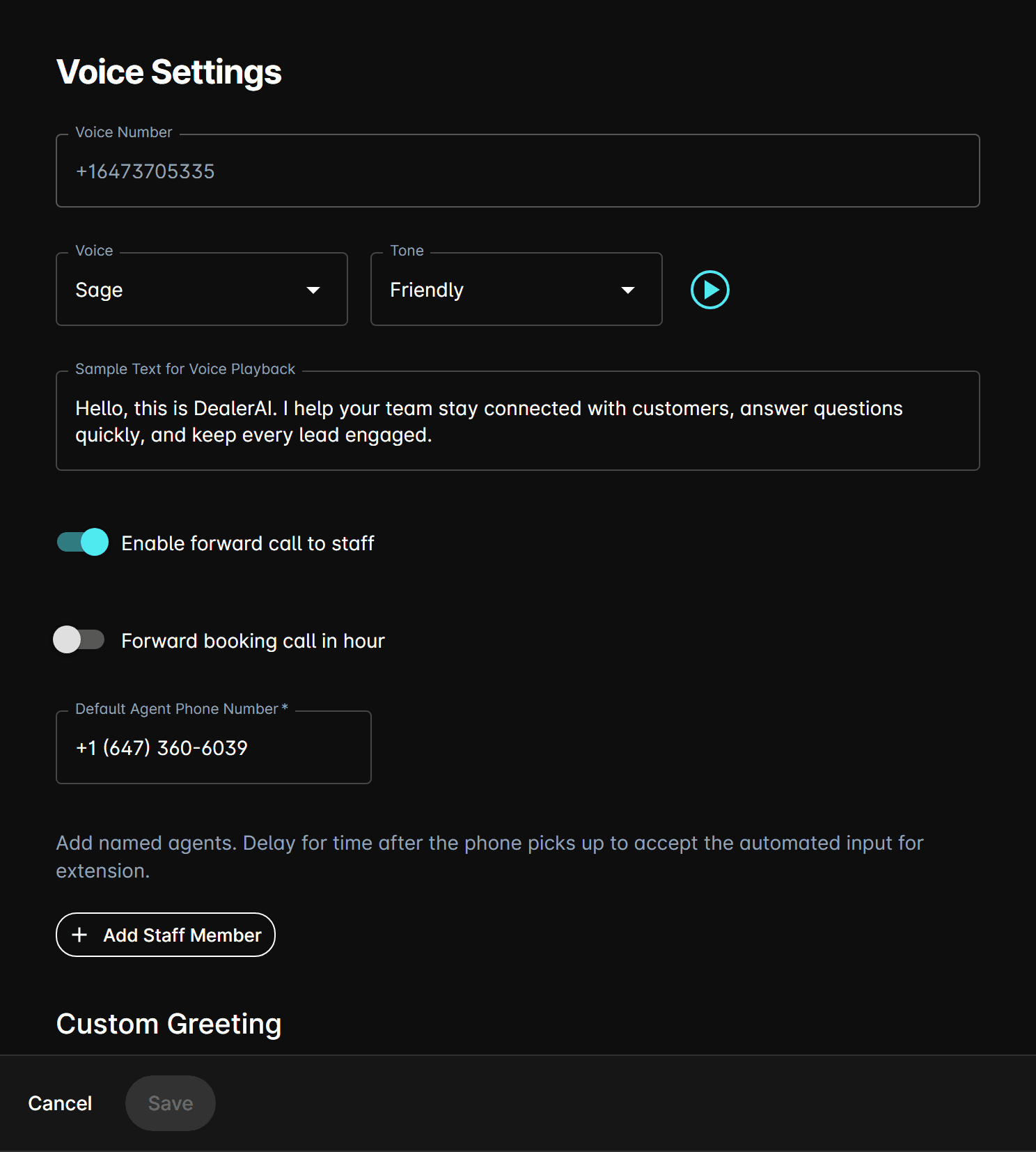 Voice Settings form