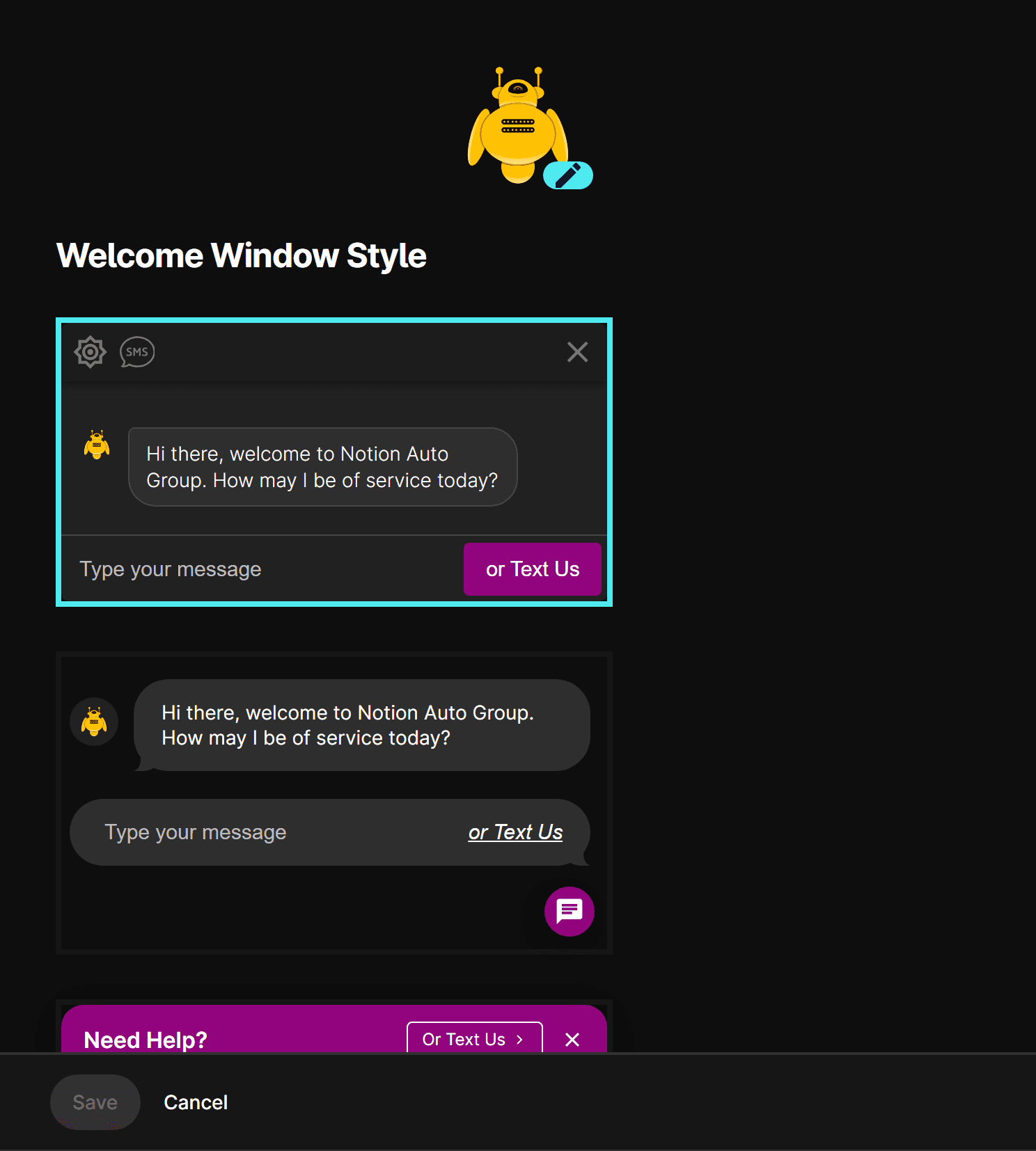 Webchat settings form
