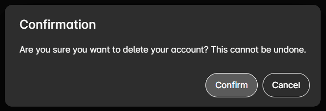 Delete account confirmation dialog