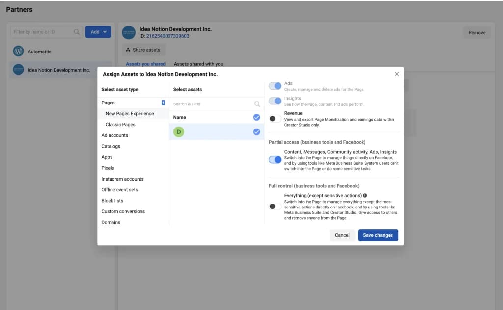 Grant Partial Access to your Facebook Page